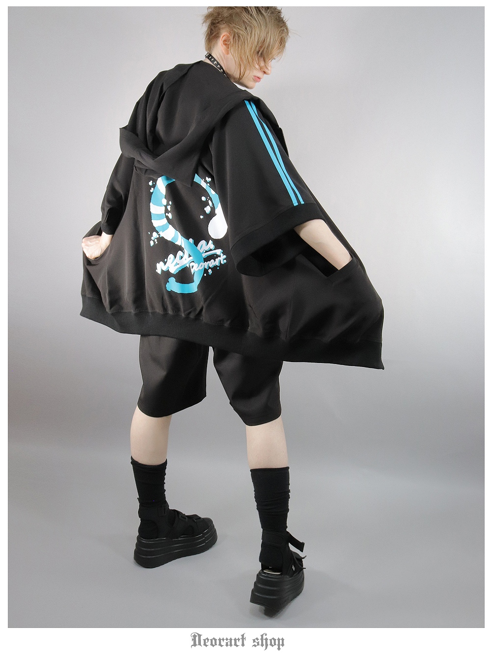 DRT2779 [ ネコ耳フード ] 尻尾プリント・サイドラインジャージパーカー [NECOLA TAIL] | Deorart shop