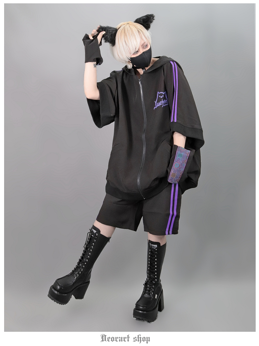 DRT2779 [ ネコ耳フード ] 尻尾プリント・サイドラインジャージ