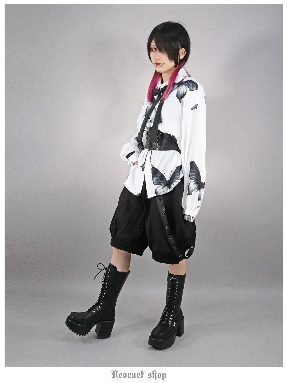 Deorart,ディオラート,V系シャツ,柄シャツ,バタフライ柄,蝶々,ゴシック,バンド,ホスト,男装,衣装,オーバーサイズ