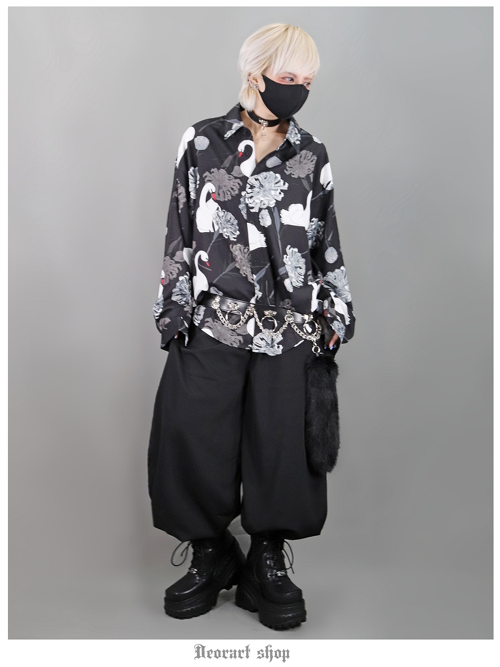 Deorart,ディオラート,V系シャツ,柄シャツ,鳥柄,白鳥,ゴシック,バンド,ホスト,男装,衣装,オーバーサイズ,