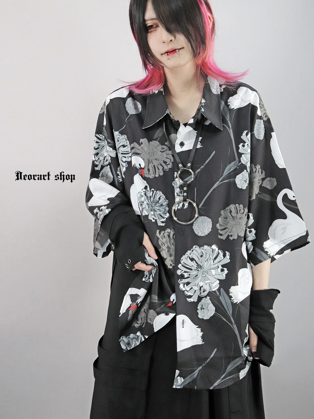 DDeorart,ディオラート,V系シャツ,柄シャツ,鳥柄,和柄,白鳥,ゴシック,バンド,ホスト,男装,衣装,オーバーサイズ,