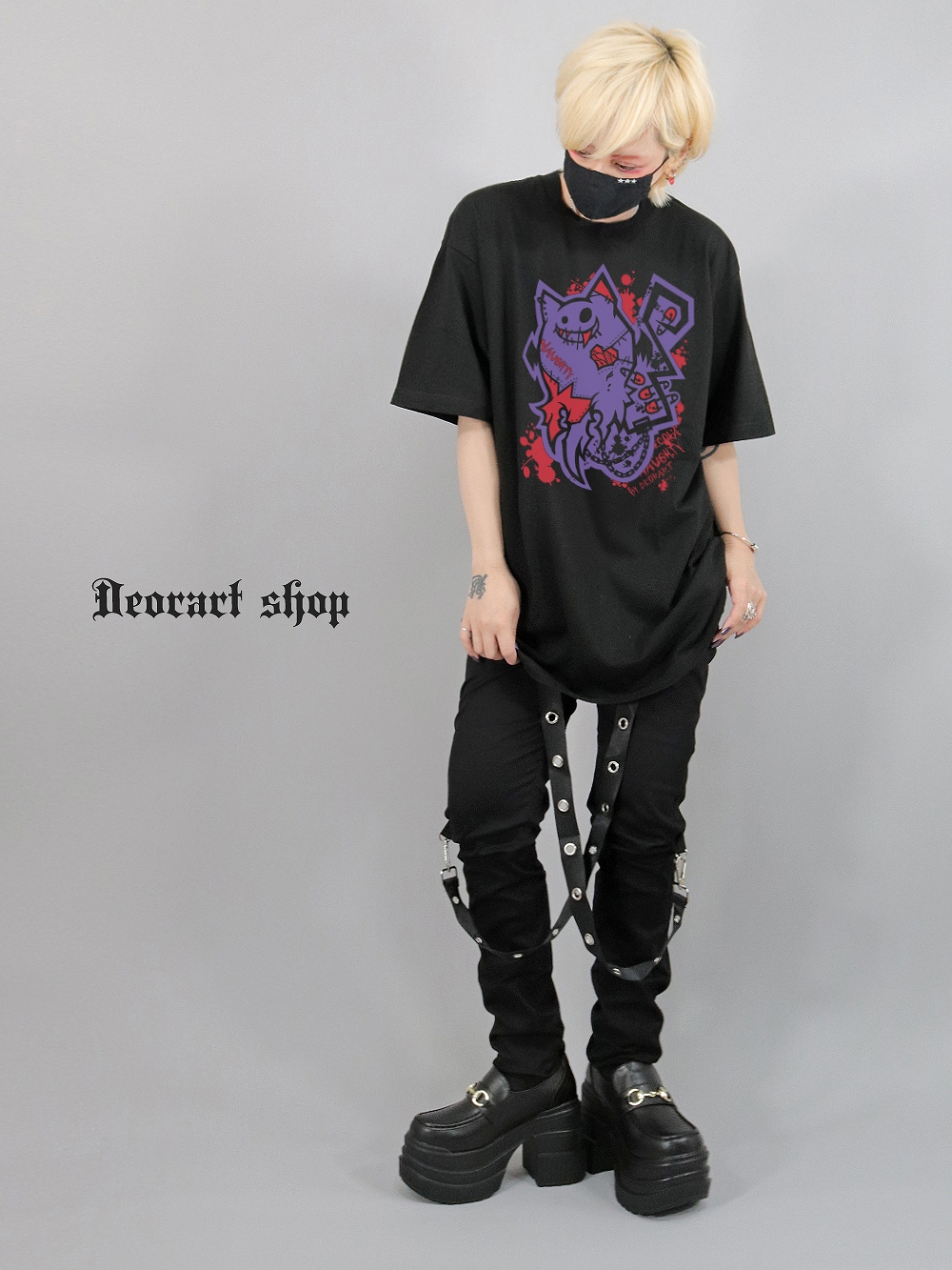 Deorart,ディオラート,ビッグT,オーバーサイズ,プリント,Tシャツ,NECOLA,ネコラ,地雷系, ペア,お揃い,天使,悪魔,メタル系,ライブ,V系,emo,Vrock