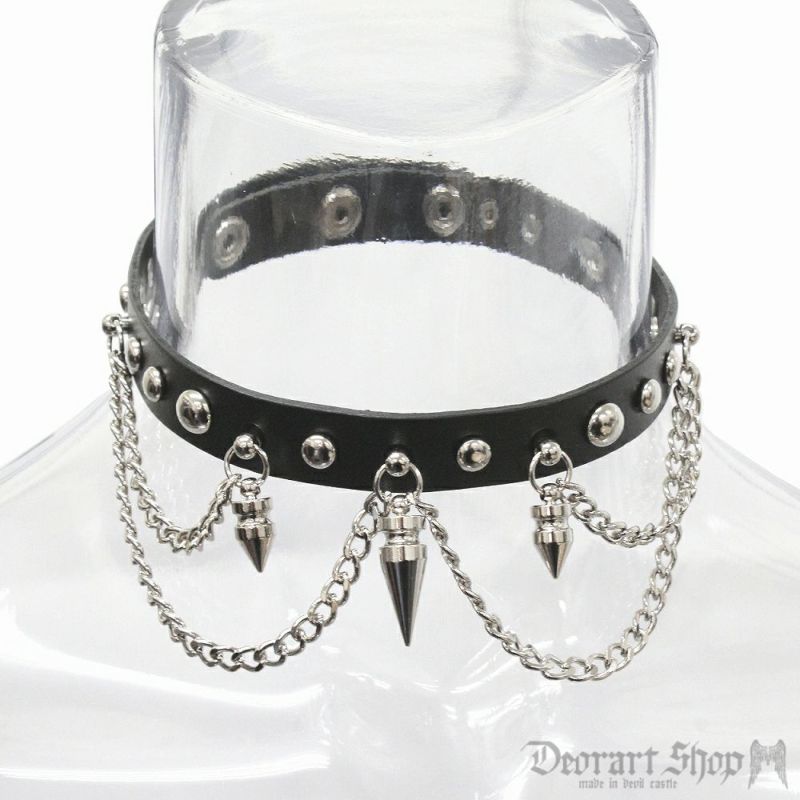 By94 Spike 2chain Choker スパイク ニードル 2連チェーン チョーカー 首輪 シドリング パンク ゴシック Deorart Shop