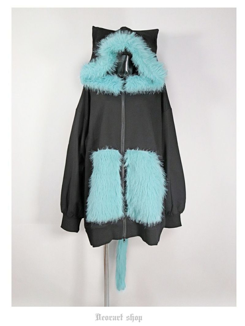 DRT2729 [ネコ耳] オーバーサイズ・ジップパーカー しっぽチャーム付