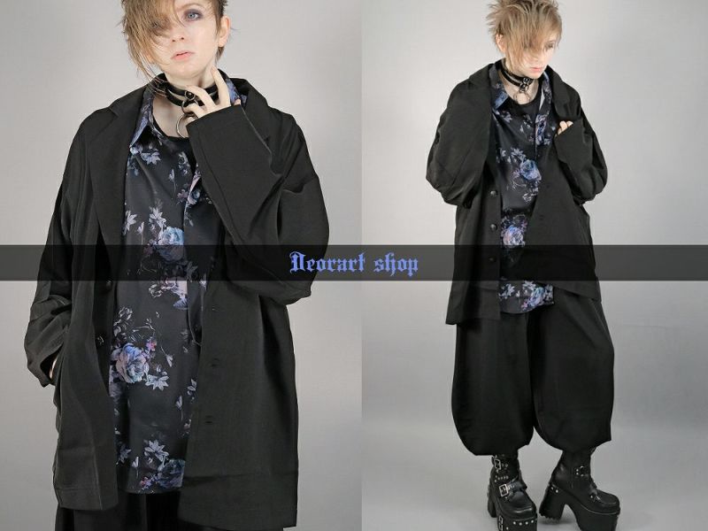 BY7056 ルーズシルエット・ダークカラー ローズ柄 総柄 シャツ[dark