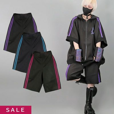 [APPAREL]/ディオラート/サイドライン・ジャージ ハーフパンツ ブラック x マゼンタ (M) ゴスロリ・パンク/Deorart 000000002559-01-m.jpg?t=