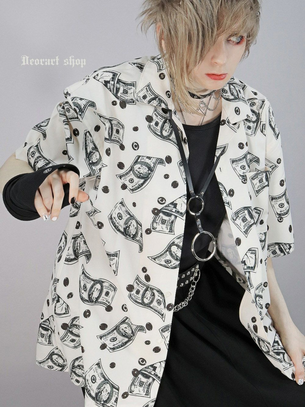 Deorart,ディオラート,モード,ゴスパン,パンクロック,総柄シャツ,ビッグサイズ,ワンピース,カッコイイ,ライブ,ハイブランド,ファッション,衣装,メンズ,レディス,通販,古着風,ドル柄,五分袖シャツ