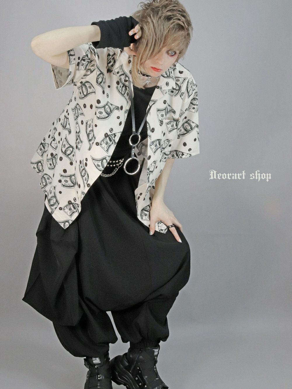 Deorart,ディオラート,モード,ゴスパン,パンクロック,総柄シャツ,ビッグサイズ,ワンピース,カッコイイ,ライブ,ハイブランド,ファッション,衣装,メンズ,レディス,通販,古着風,ドル柄,五分袖シャツ