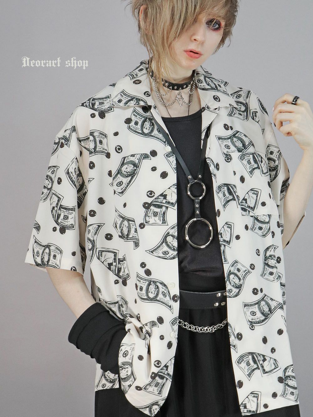 Deorart,ディオラート,モード,ゴスパン,パンクロック,総柄シャツ,ビッグサイズ,ワンピース,カッコイイ,ライブ,ハイブランド,ファッション,衣装,メンズ,レディス,通販,古着風,ドル柄,五分袖シャツ