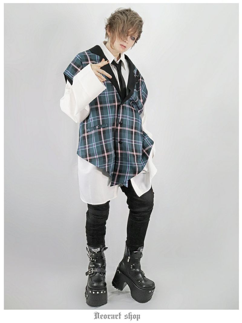 Deorart(ディオラート)和柄切り替え着流し3点セット DRT2789 オーバーサイズ ・ トラッドベスト・ジレ [チェック柄