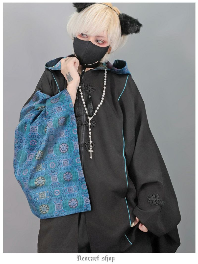DRT2793 【GOTH CHINA】[着物袖] 切替え・振袖 ジップパーカー