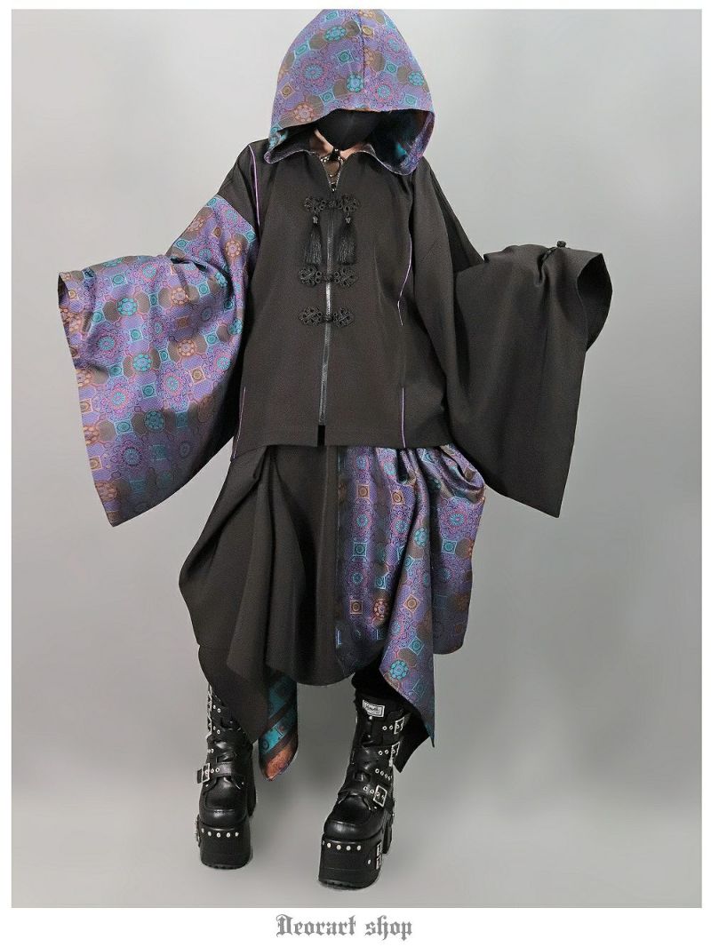 DRT2793 【GOTH CHINA】[着物袖] 切替え・振袖 ジップパーカー