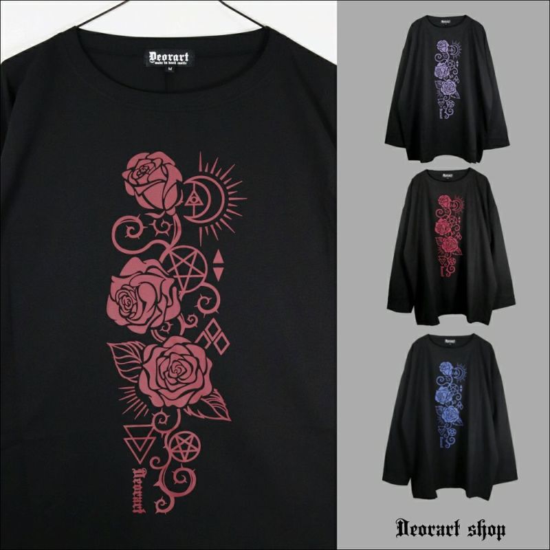 Deorart,ディオラート,Tシャツ,薔薇,ローズ,地雷系,サブカル系,オカルト,オーバーサイズ,V系,ホスト,衣装,長袖,ファッション