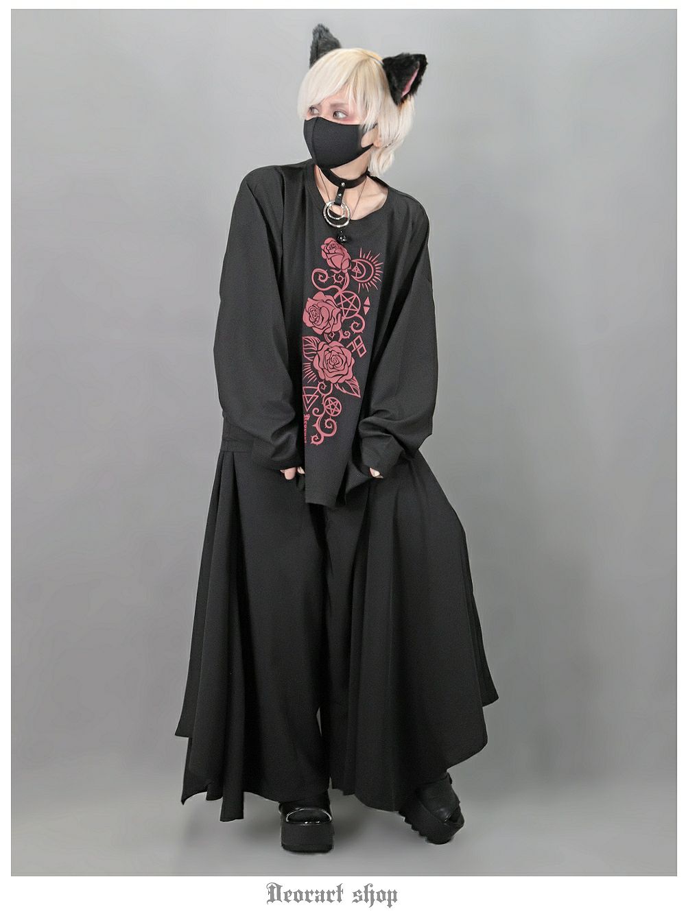 Deorart,ディオラート,Tシャツ,薔薇,ローズ,地雷系,サブカル系,オカルト,オーバーサイズ,V系,ホスト,衣装,長袖,ファッション