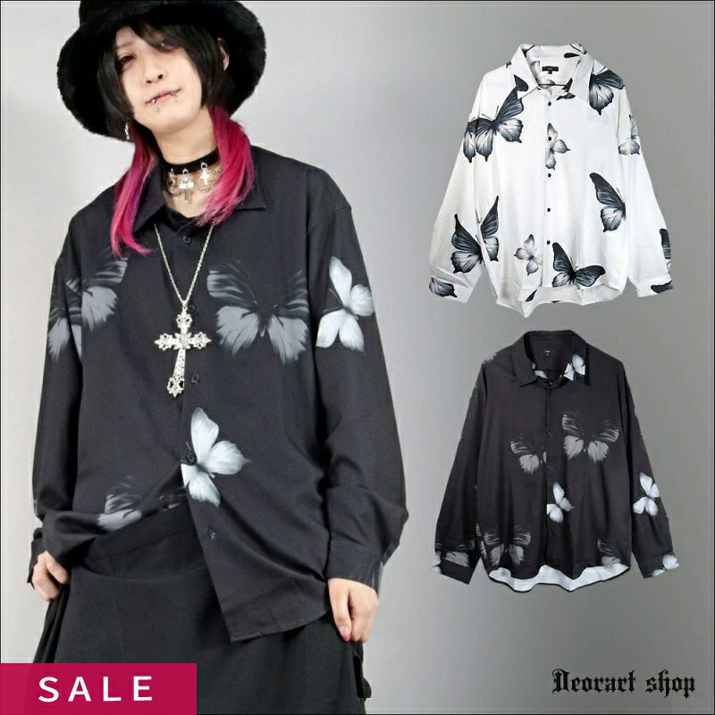 Deorart,ディオラート,V系シャツ,柄シャツ,バタフライ柄,蝶々,ゴシック,バンド,ホスト,男装,衣装,オーバーサイズ