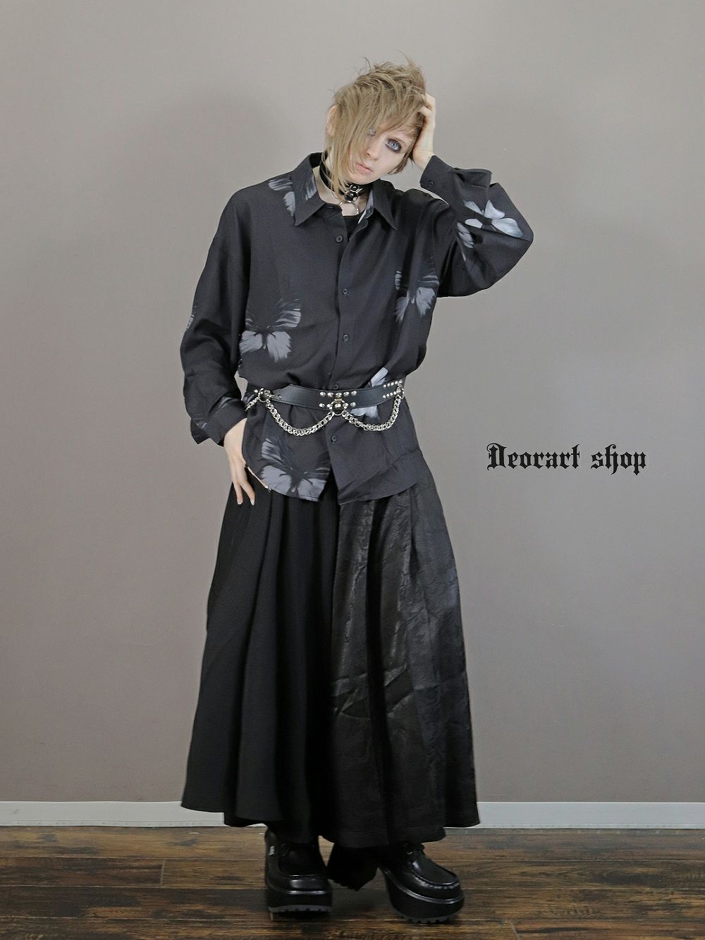 Deorart,ディオラート,V系シャツ,柄シャツ,バタフライ柄,蝶々,ゴシック,バンド,ホスト,男装,衣装,オーバーサイズ