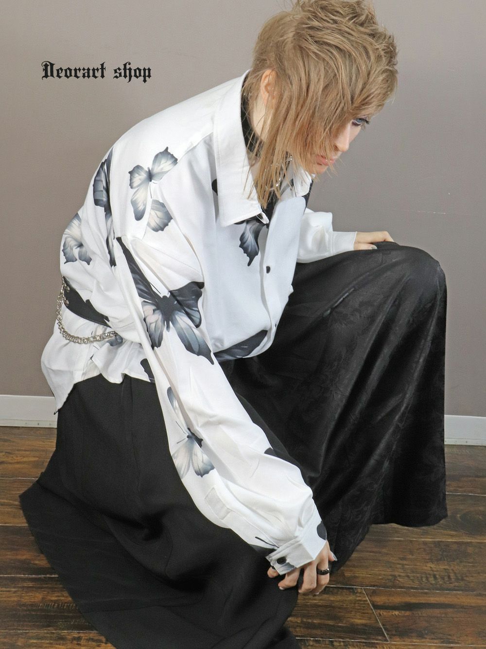 Deorart,ディオラート,V系シャツ,柄シャツ,バタフライ柄,蝶々,ゴシック,バンド,ホスト,男装,衣装,オーバーサイズ