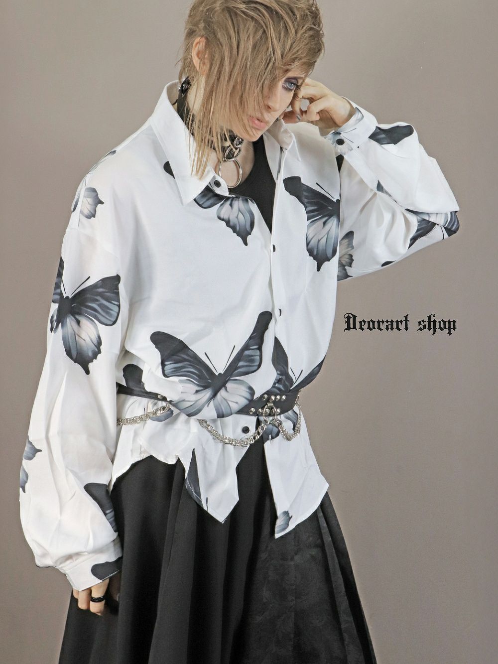 Deorart,ディオラート,V系シャツ,柄シャツ,バタフライ柄,蝶々,ゴシック,バンド,ホスト,男装,衣装,オーバーサイズ