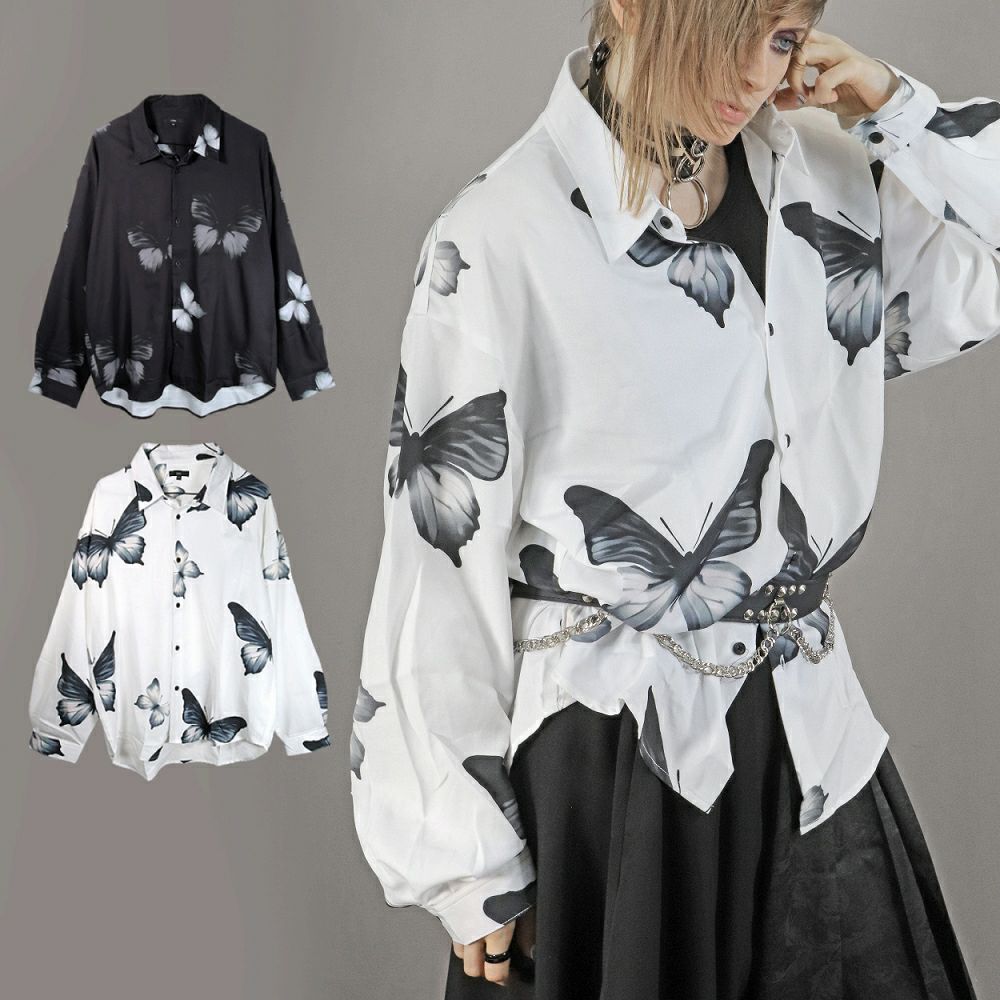 Deorart,ディオラート,V系シャツ,柄シャツ,バタフライ柄,蝶々,ゴシック,バンド,ホスト,男装,衣装,オーバーサイズ
