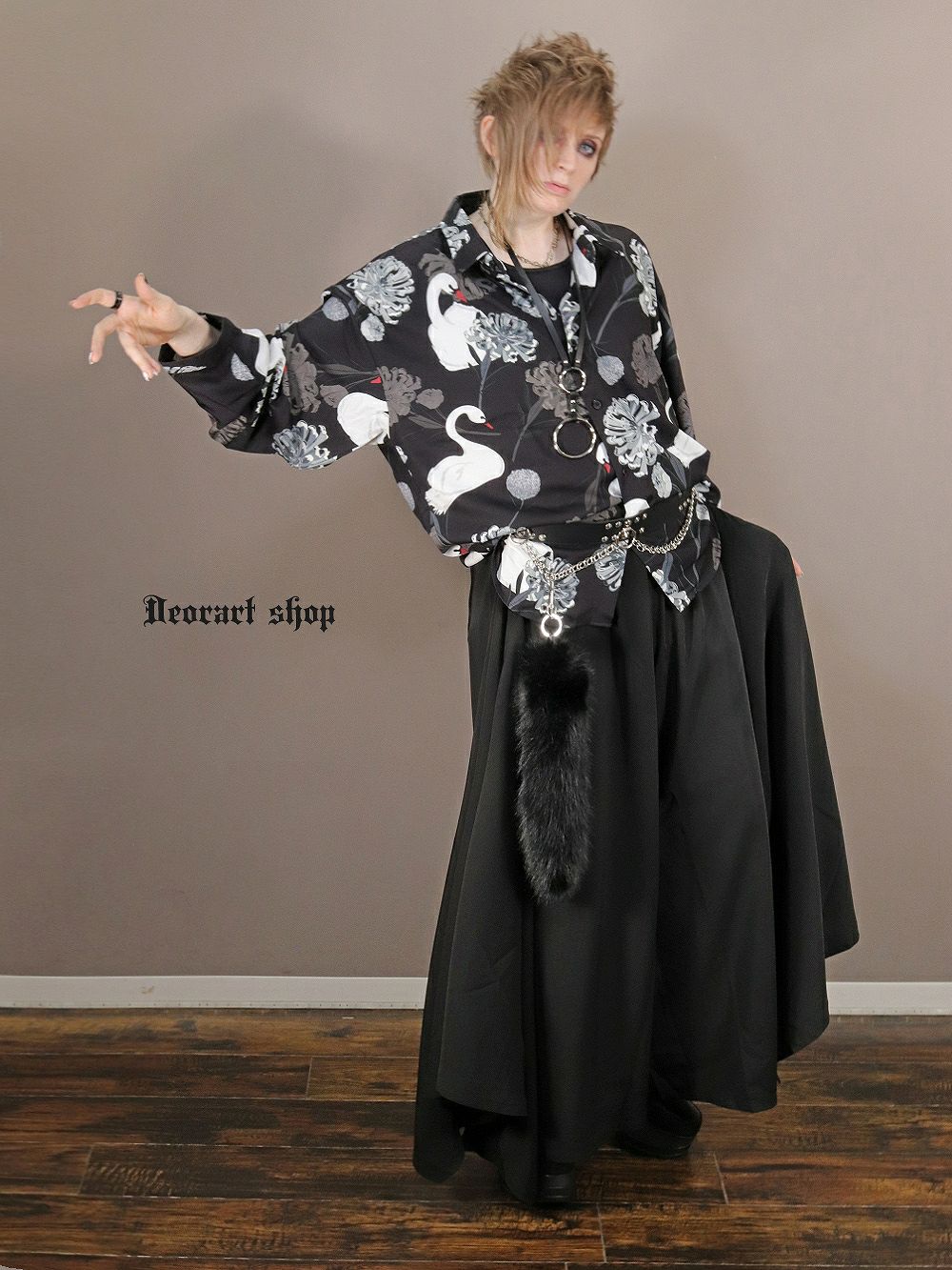 Deorart,ディオラート,V系シャツ,柄シャツ,鳥柄,白鳥,ゴシック,バンド,ホスト,男装,衣装,オーバーサイズ
