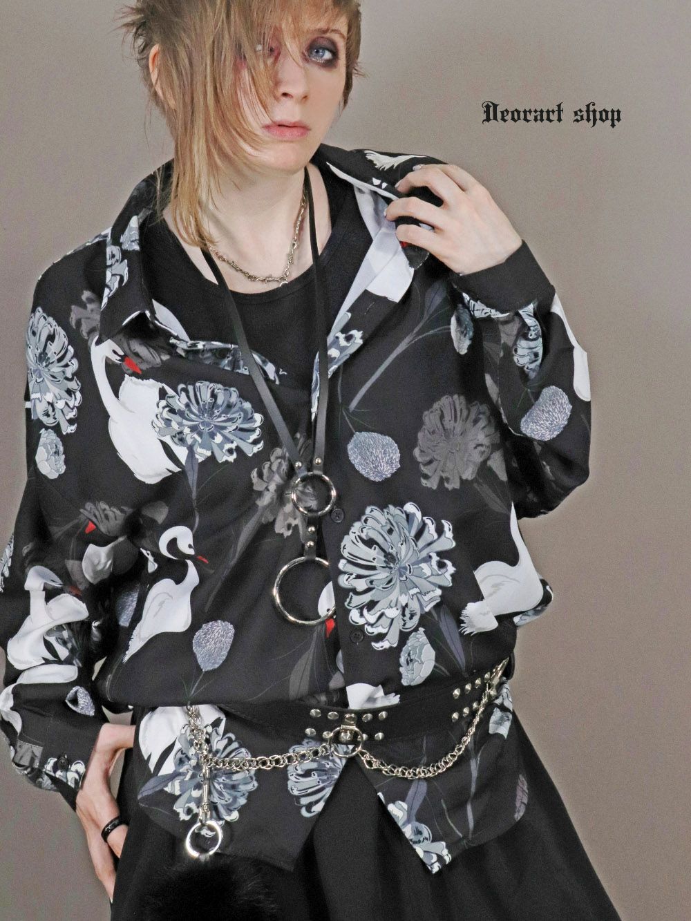 Deorart,ディオラート,V系シャツ,柄シャツ,鳥柄,白鳥,ゴシック,バンド,ホスト,男装,衣装,オーバーサイズ