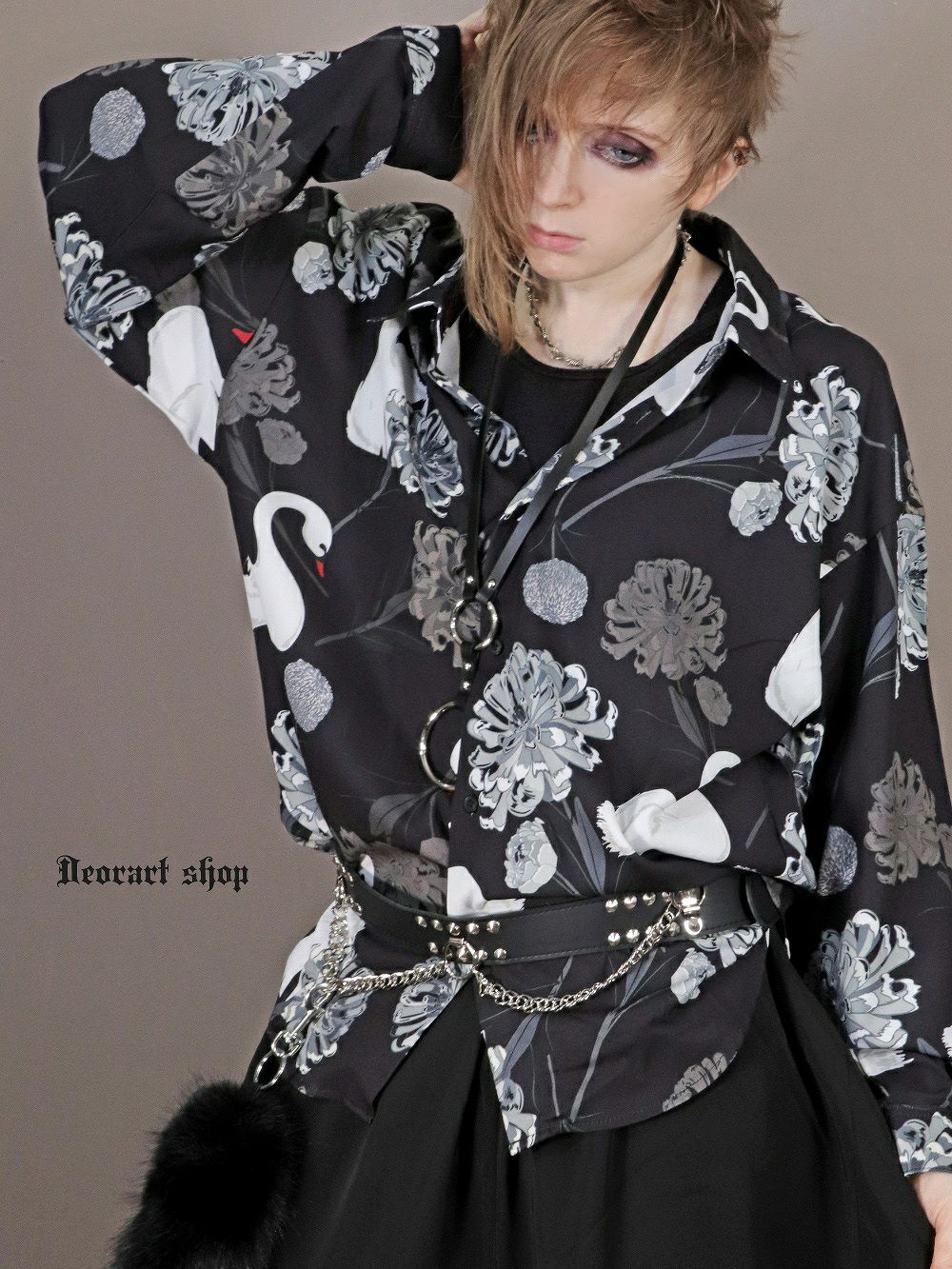 Deorart,ディオラート,V系シャツ,柄シャツ,鳥柄,白鳥,ゴシック,バンド,ホスト,男装,衣装,オーバーサイズ