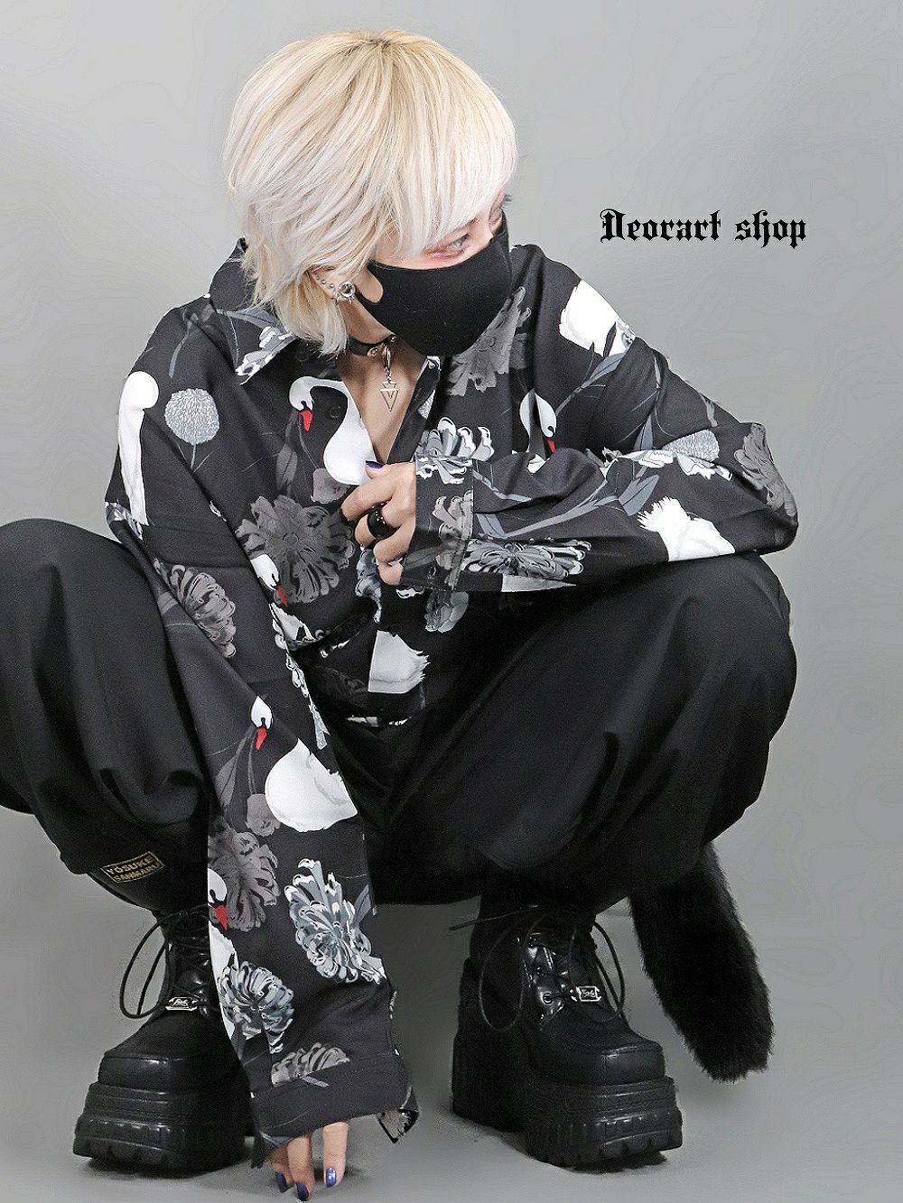 Deorart,ディオラート,V系シャツ,柄シャツ,鳥柄,白鳥,ゴシック,バンド,ホスト,男装,衣装,オーバーサイズ