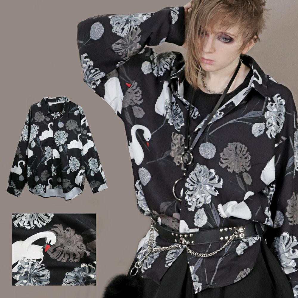 Deorart,ディオラート,V系シャツ,柄シャツ,鳥柄,白鳥,ゴシック,バンド,ホスト,男装,衣装,オーバーサイズ