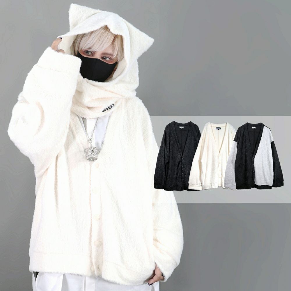 Deorart,ディオラート,フード,ネコミミ,猫耳,シャギーニット,ファー,もこもこ,メンズ,レディス,オーバーサイズ,大きいサイズ,大人,衣装,