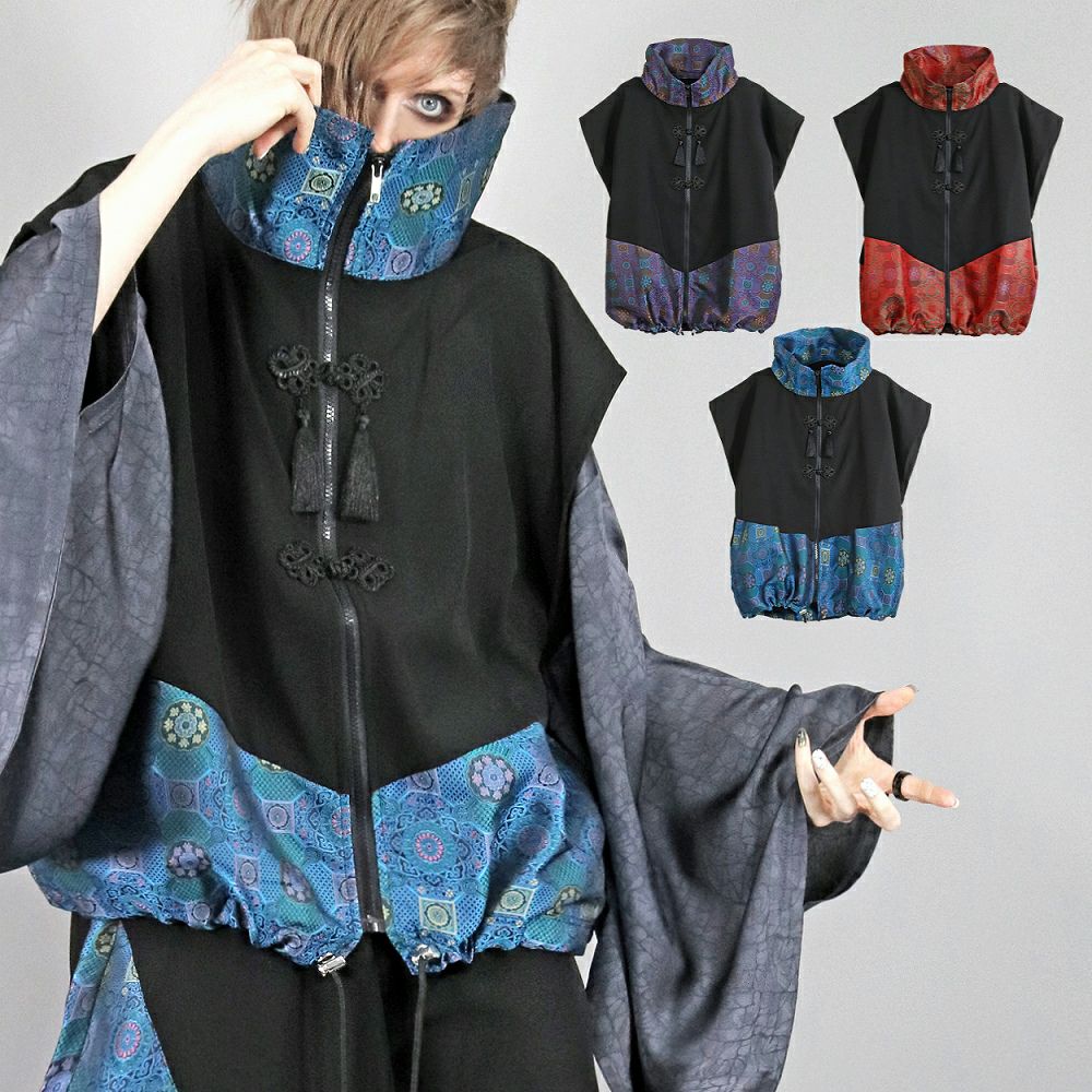 Deorart,ディオラート,V系,地雷系,中華柄,ハイネック,スタンドネック,ベスト,チャイナボタン,新中式,中華マフィア,チャイニーズマフィア,コーデ,ホスト,コンカフェ,ライブ,ファッション,ダンス衣装,メンズ,レディス,男装