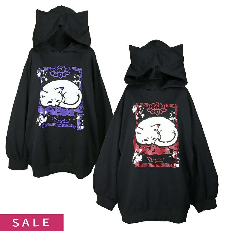 Deorart,ディオラート,地雷系,猫耳パーカー,ネコミミパーカー,猫柄,和柄,妖怪,招き猫,ケモ耳,フード,V系,emo,punk,rock,原宿 ,ゴシック,モード,ファッション,服,通販