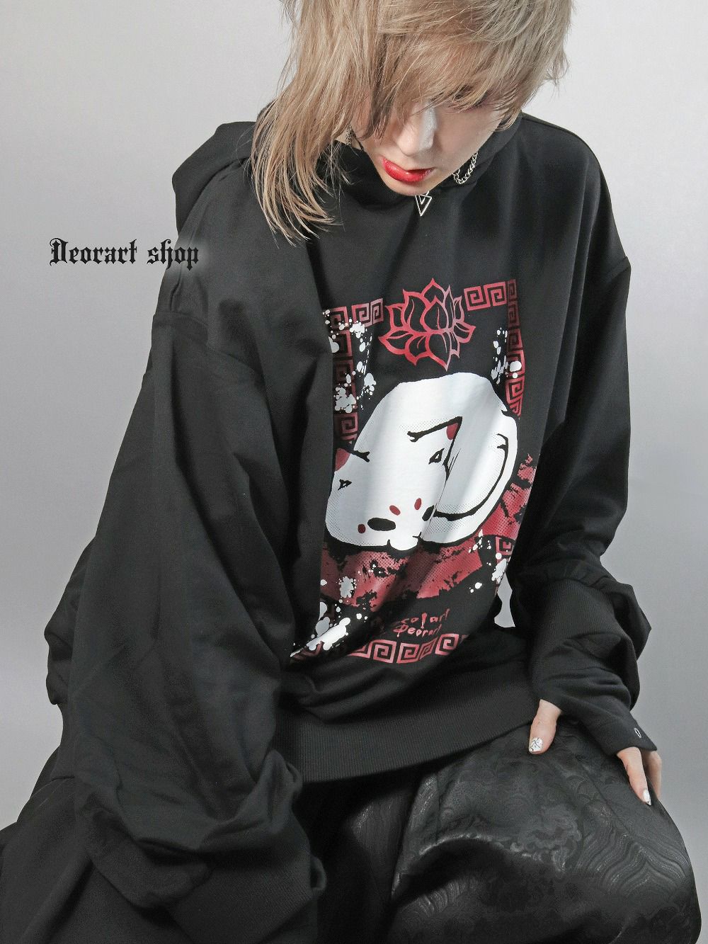 Deorart,ディオラート,地雷系,猫耳パーカー,ネコミミパーカー,猫柄,和柄,妖怪,招き猫,ケモ耳,フード,V系,emo,punk,rock,原宿 ,ゴシック,モード,ファッション,服,通販