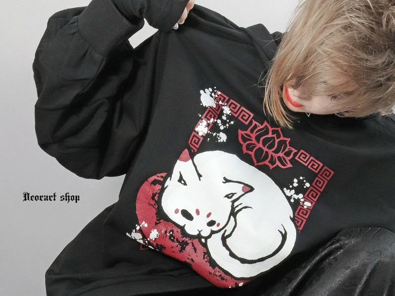 Deorart,ディオラート,地雷系,猫耳パーカー,ネコミミパーカー,猫柄,和柄,妖怪,招き猫,ケモ耳,フード,V系,emo,punk,rock,原宿 ,ゴシック,モード,ファッション,服,通販