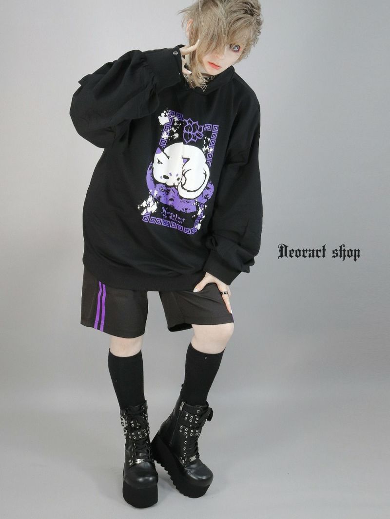 Deorart,ディオラート,地雷系,猫耳パーカー,ネコミミパーカー,猫柄,和柄,妖怪,招き猫,ケモ耳,フード,V系,emo,punk,rock,原宿 ,ゴシック,モード,ファッション,服,通販