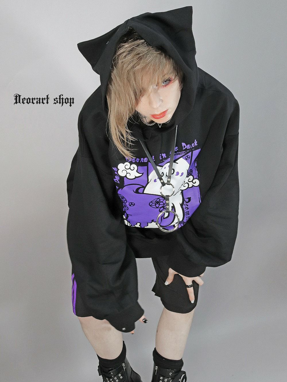 Deorart,ディオラート,地雷系,猫耳パーカー,ネコミミパーカー,白狐,九尾,和柄,妖怪,招き猫,ケモ耳,フード,V系,emo,punk,rock,原宿 ,ゴシック,モード,ファッション,服,通販