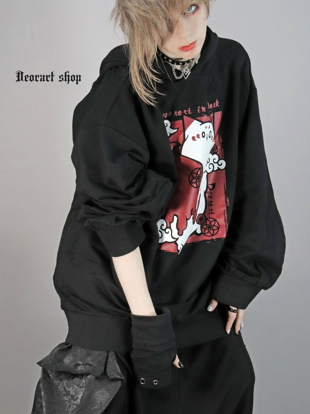 Deorart,ディオラート,地雷系,猫耳パーカー,ネコミミパーカー,白狐,九尾,和柄,妖怪,招き猫,ケモ耳,フード,V系,emo,punk,rock,原宿 ,ゴシック,モード,ファッション,服,通販