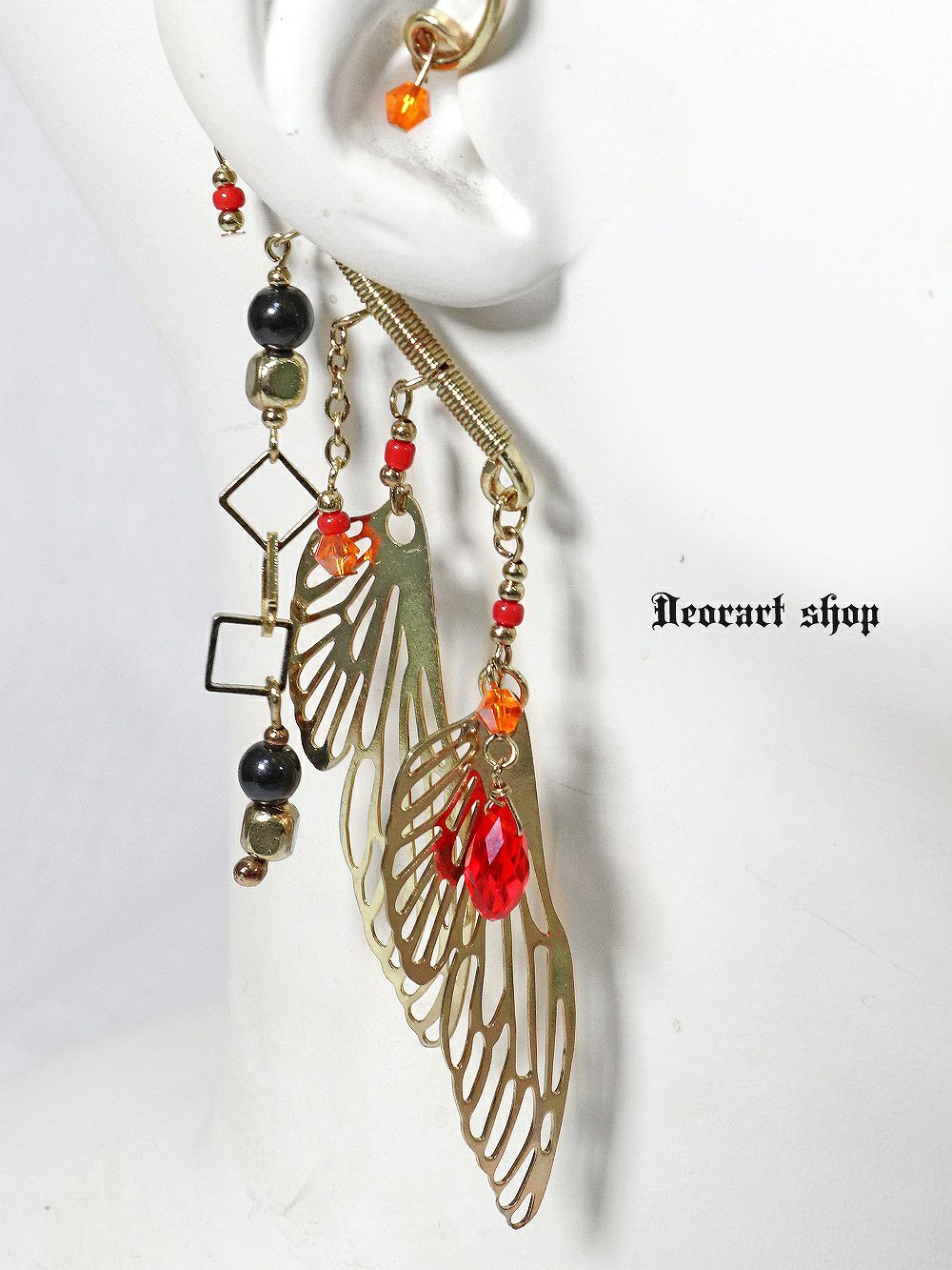 Deorart,ディオラート,ゴシック,イヤーフック,イヤリング,蝶々,羽,ゆれる,かっこいい,かわいい,きれい,V系,バンド,アジアン,コスプレ衣装