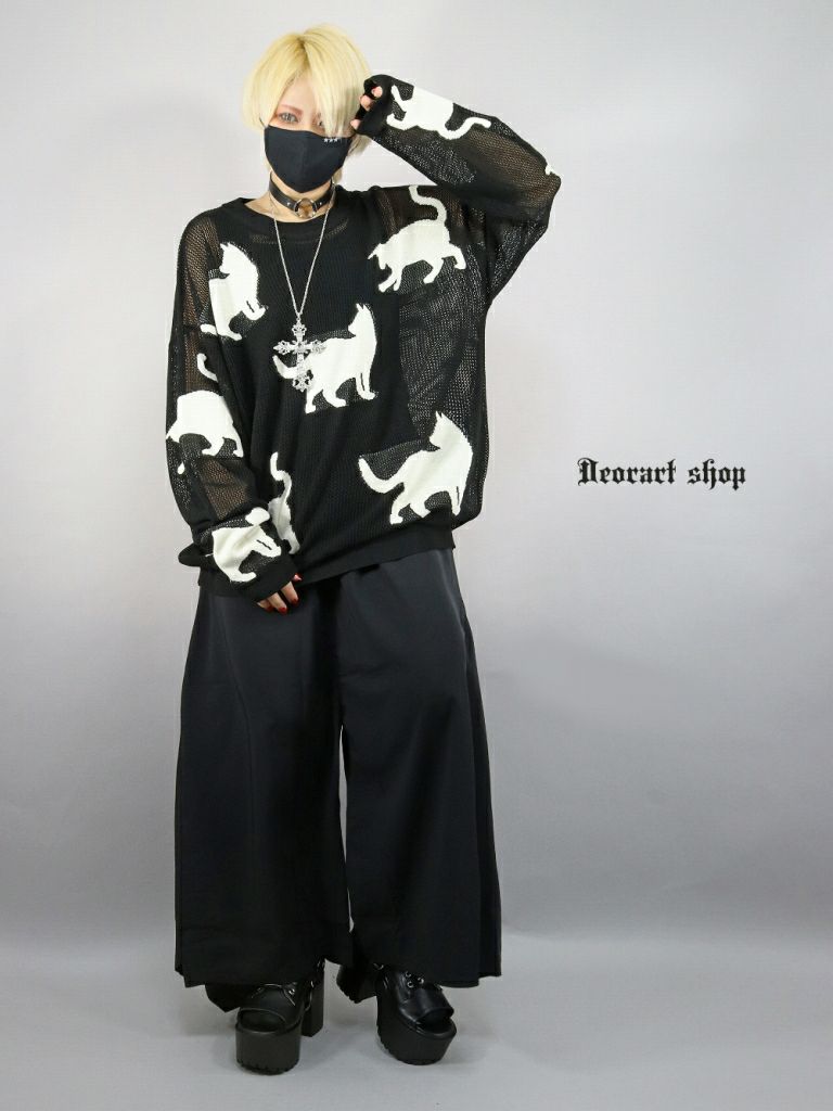 Deorart,ディオラート,かわいい,かっこいい,猫柄,夏,春,ニット,薄手ニット,サマーニット,透かし編み,透けニット,パンクファッション,ゴシックファッション,地雷系男子,地雷系女子,サブカル系ファッション,ライブ衣装,V系,
