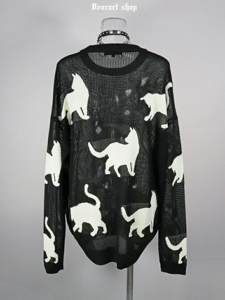Deorart,ディオラート,かわいい,かっこいい,猫柄,夏,春,ニット,薄手ニット,サマーニット,透かし編み,透けニット,パンクファッション,ゴシックファッション,地雷系男子,地雷系女子,サブカル系ファッション,ライブ衣装,V系,