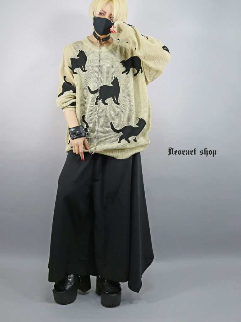 Deorart,ディオラート,かわいい,かっこいい,猫柄,夏,春,ニット,薄手ニット,サマーニット,透かし編み,透けニット,パンクファッション,ゴシックファッション,地雷系男子,地雷系女子,サブカル系ファッション,ライブ衣装,V系,