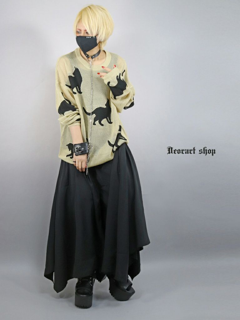 Deorart,ディオラート,かわいい,かっこいい,猫柄,夏,春,ニット,薄手ニット,サマーニット,透かし編み,透けニット,パンクファッション,ゴシックファッション,地雷系男子,地雷系女子,サブカル系ファッション,ライブ衣装,V系,