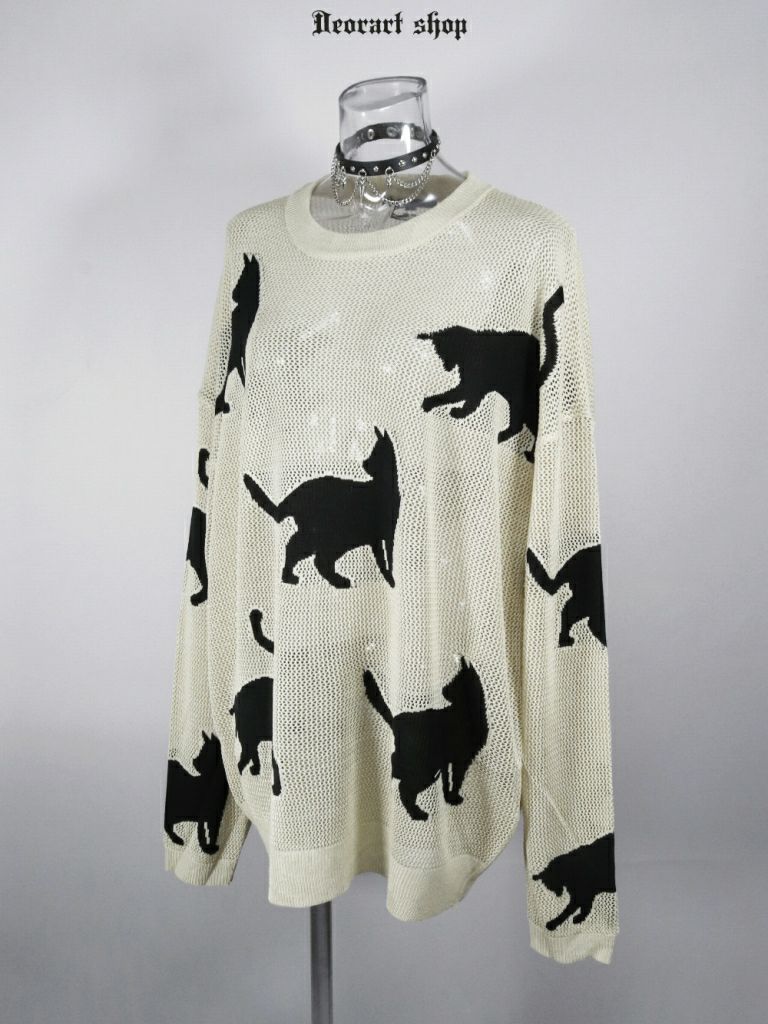 Deorart,ディオラート,かわいい,かっこいい,猫柄,夏,春,ニット,薄手ニット,サマーニット,透かし編み,透けニット,パンクファッション,ゴシックファッション,地雷系男子,地雷系女子,サブカル系ファッション,ライブ衣装,V系,