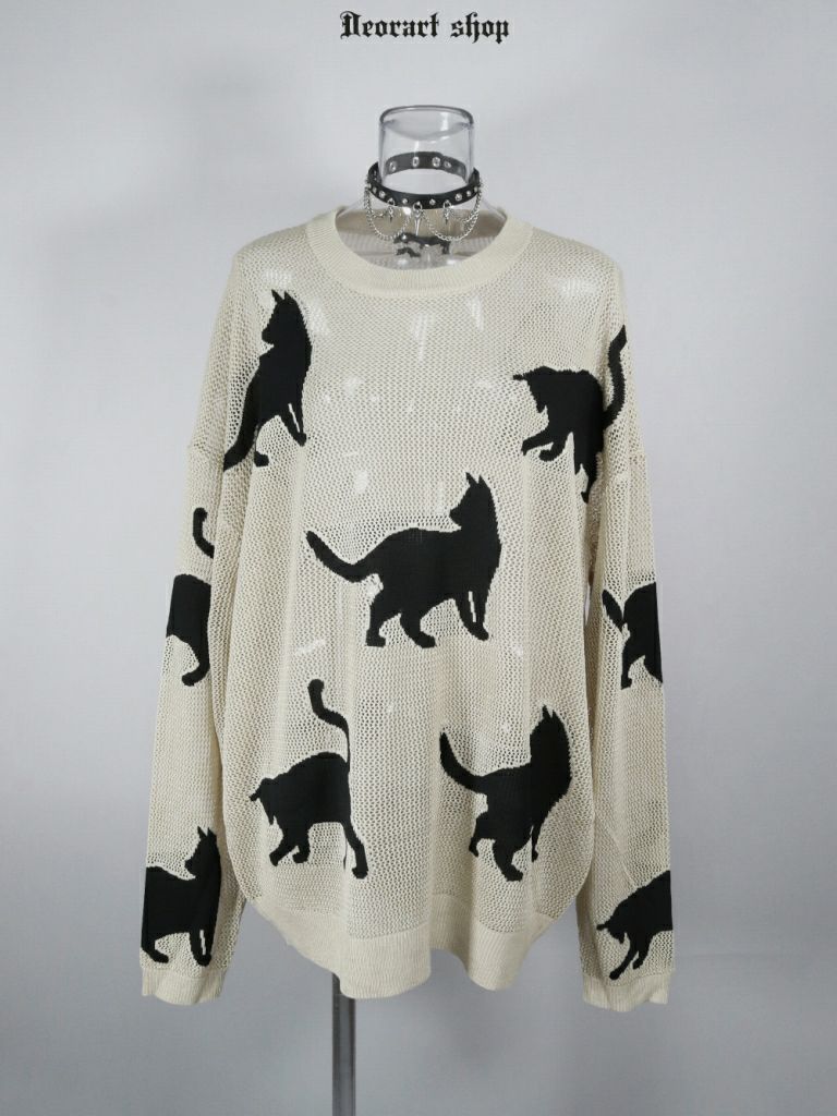 Deorart,ディオラート,かわいい,かっこいい,猫柄,夏,春,ニット,薄手ニット,サマーニット,透かし編み,透けニット,パンクファッション,ゴシックファッション,地雷系男子,地雷系女子,サブカル系ファッション,ライブ衣装,V系,
