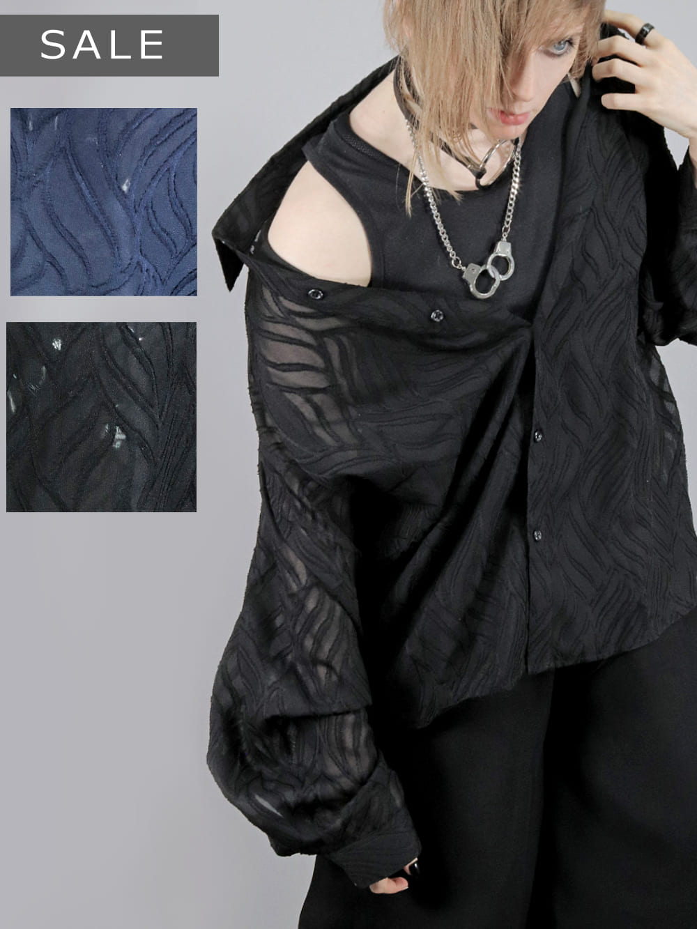 Deorart,ディオラート,透け,シャツ,ブラウス,かっこいい,奇麗,大人シャツ,大人ブラウス,ゴシックファッション,パンクファッション,地雷系男子,地雷系女子,通販,ユニセックス