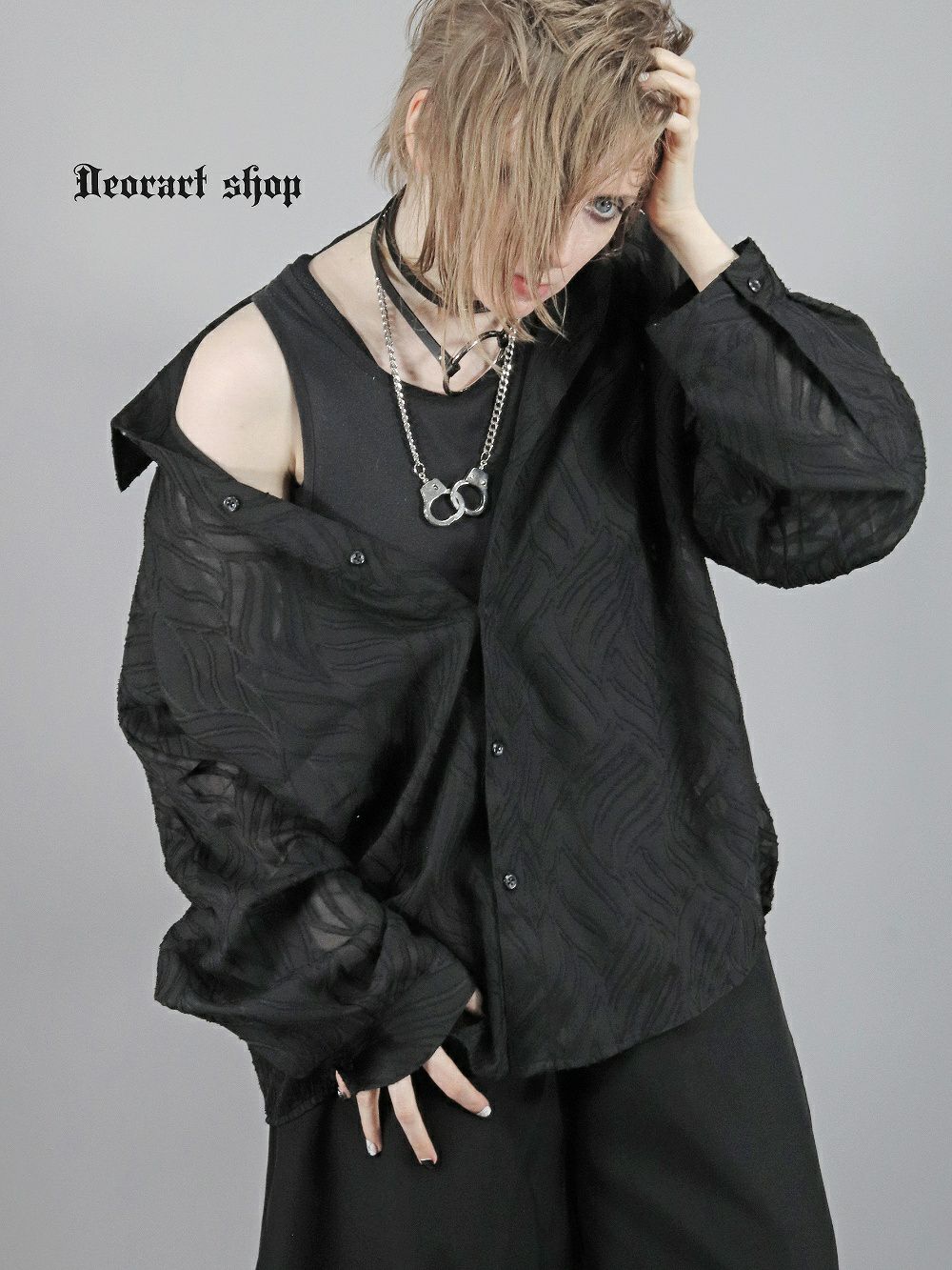 Deorart,ディオラート,透け,シャツ,ブラウス,かっこいい,奇麗,大人シャツ,大人ブラウス,ゴシックファッション,パンクファッション,地雷系男子,地雷系女子,通販,ユニセックス