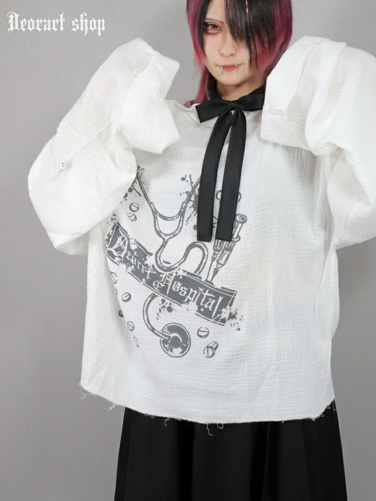 [APPAREL]/ディオラート/聴診器・ゴーストスリーブ トップス ホワイト (M) ゴスロリ・パンク/Deorart DRT2832 [ホラーホスピタル]聴診器・ゴーストスリーブ トップス