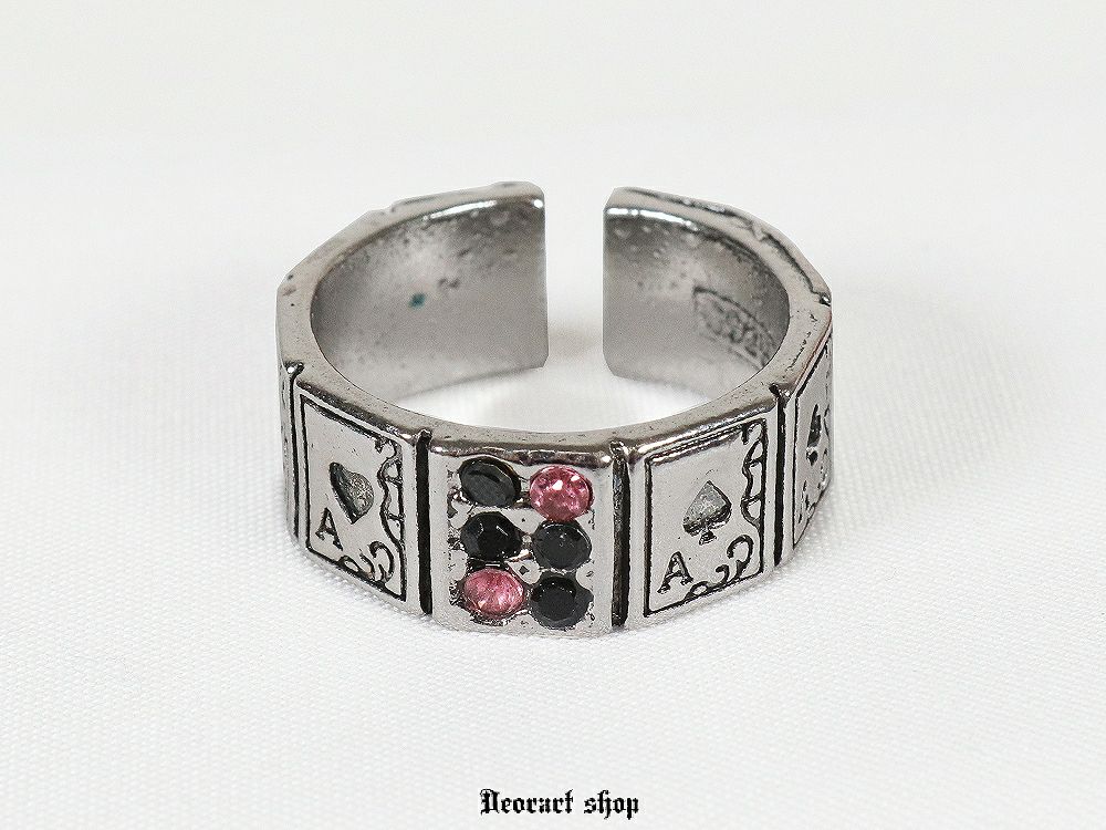 Deorart,ディオラート,指輪,リング,トランプ柄,アリスモチーフ,スペードモチーフ,ハートモチーフ,ストーン付き,リング,フルーサイズ,