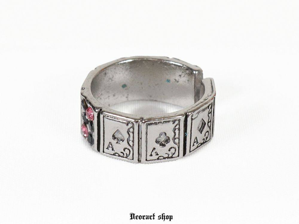 Deorart,ディオラート,指輪,リング,トランプ柄,アリスモチーフ,スペードモチーフ,ハートモチーフ,ストーン付き,リング,フルーサイズ,