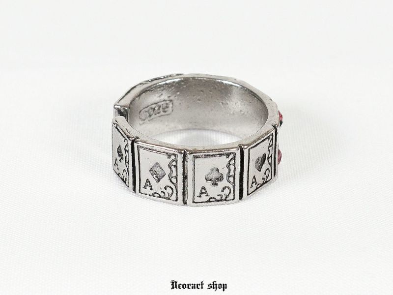 Deorart,ディオラート,指輪,リング,トランプ柄,アリスモチーフ,スペードモチーフ,ハートモチーフ,ストーン付き,リング,フルーサイズ,