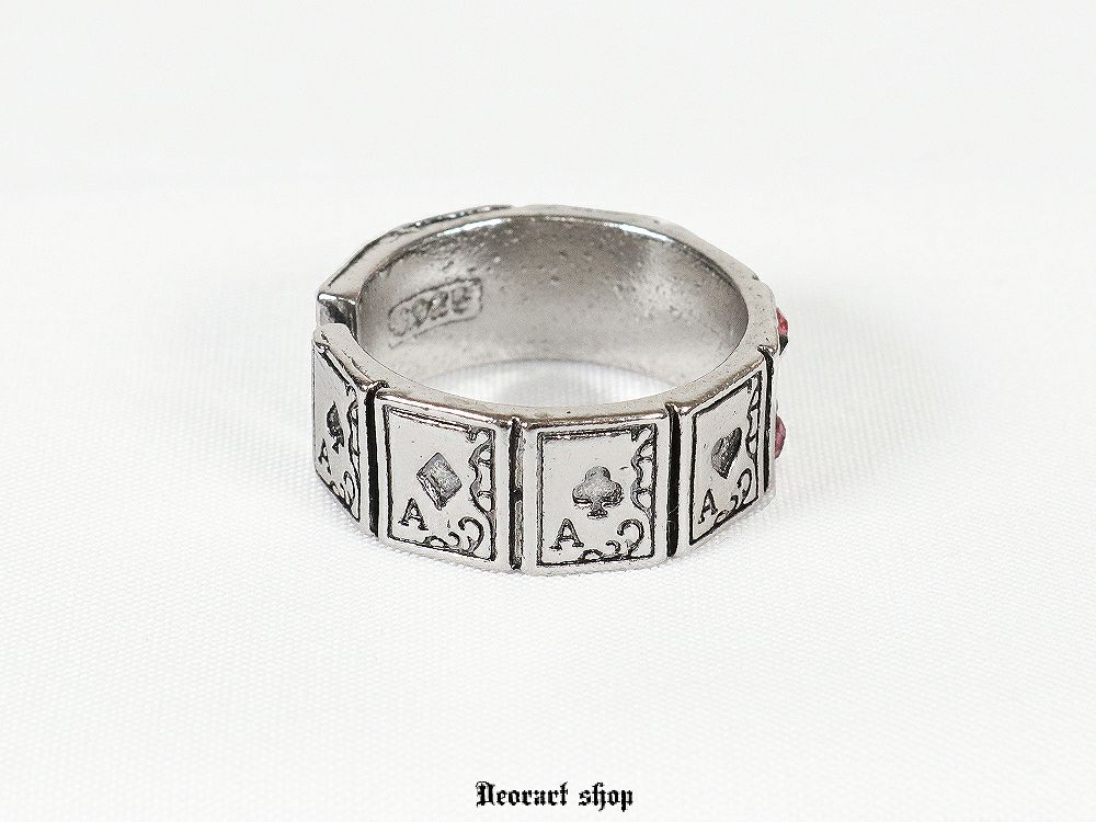 Deorart,ディオラート,指輪,リング,トランプ柄,アリスモチーフ,スペードモチーフ,ハートモチーフ,ストーン付き,リング,フルーサイズ,